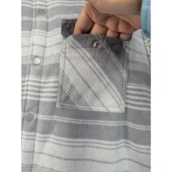 Voyager Gray Stripe Fleece Shacket Shirt Jacket Men's Snap Front Pockets Large - Picture 10 of 10